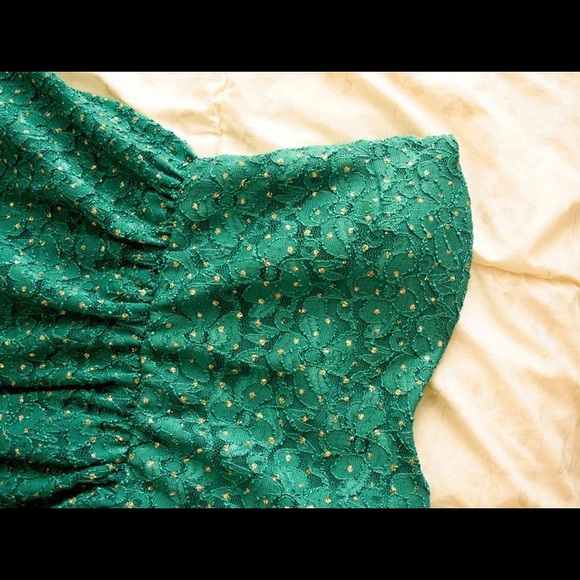 ModCloth O’Sher Green Gold Glitter Dot Lace Dress - Picture 3 of 4